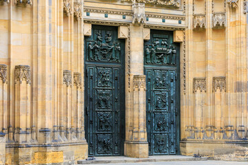 Details of the exterior of the Gothic Catholic Cathedral of St. Vitus, Wenceslas and Vojtech in Prague Castle