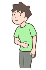 お腹の調子が悪い人、お腹をさする男性