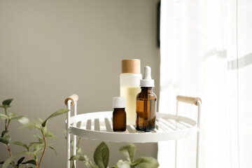 The set of skincare bottles. the concept of self-care and beauty routine.