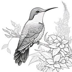 Black and white illustration of animals. Coloring book. Coloring pages. Created with Generative AI technology.