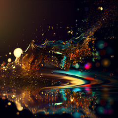 colorful  gold light glitter  fluid  splashed background