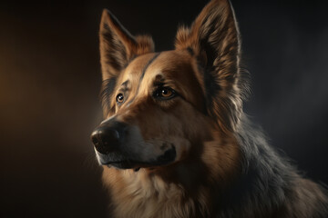 close-up muzzle of a shepherd dog, ai