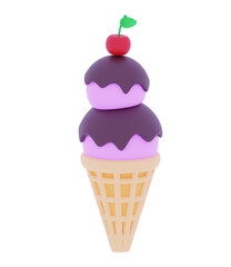 3D Melting ice cream balls in the waffle cone 3d render illustration 3d icons for ui ux design