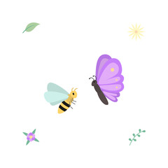 Flat Illustration of Bee and Butterfly Vector Illustration.
