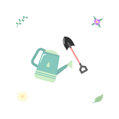 Flat Illustration of Watering Can and Shovel Vector Illustration.