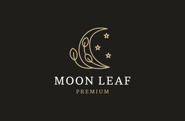 Vector logo on which the abstract image of the moon with an elegant twig with leaves.