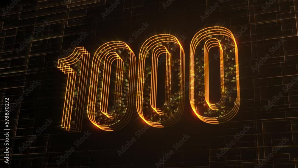 Poster futuristic golden 3d perspective motion view 1000 number text lines with square dots fractal digital