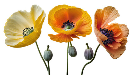 isolated orange poppy flowers, spring, illustration, transparent background, png, generative ai