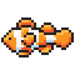 clownfish 8 bit pixel style isolated on white background