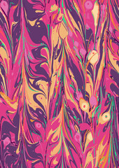 Magenta, Plum and Peach Marbled Paper Design