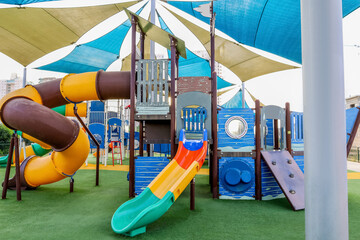 Slide in shape of ship on children's playground