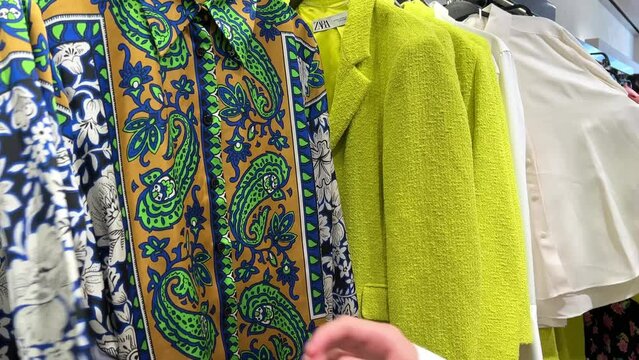 People in clothing store Zara 14.04.22 Paris France. High quality 4k footage