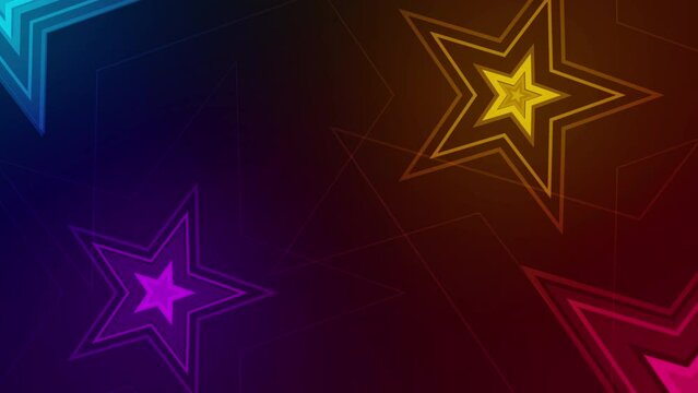 Glowing colorful geometric lines stars background. 2D style motion graphics animation. Seamless loop