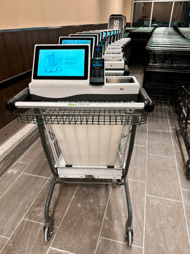 Self checkout Smart Grocery cart at Sobeys Supermarket