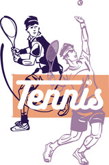 vector sketch of the tennis player with racket and tennis ball