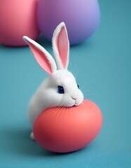 Little easter bunny with eggs. Created with generative AI