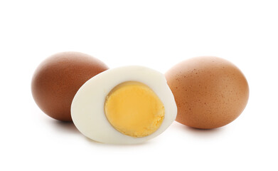 Delicious boiled eggs isolated on white background