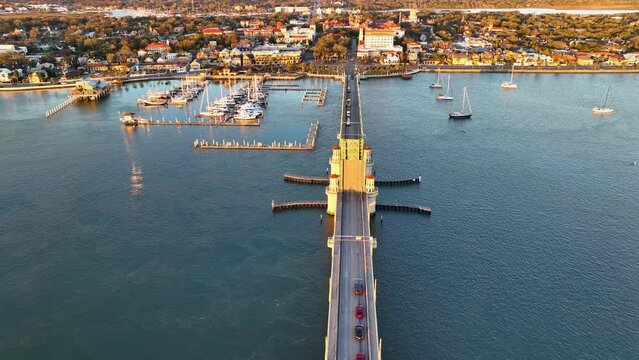 Aerial view of the Bridge of Lions in Saint Augustine, Florida