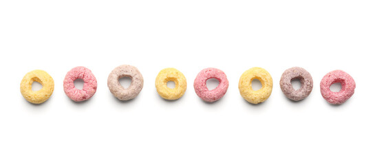 Colorful cereal rings isolated on white background