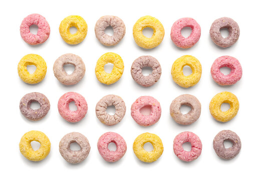 Colorful cereal rings isolated on white background