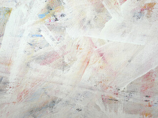 White brush strokes abstract background, brush texture, fragment of acrylic painting on canvas.