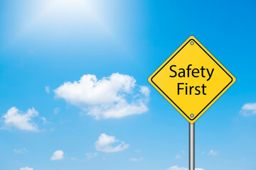 Blue sky and white cloud soft. Safety signs have a sky in the background.