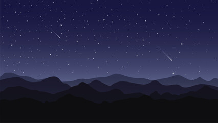 Naklejka na ściany i meble Night sky with stars and mountains. Vector illustration