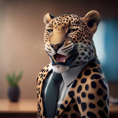 Leopard Clothes Business Suit. Generative AI