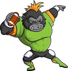 the gorilla mascot of American football complete with player clothe