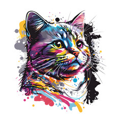 Cat, colorful and white background