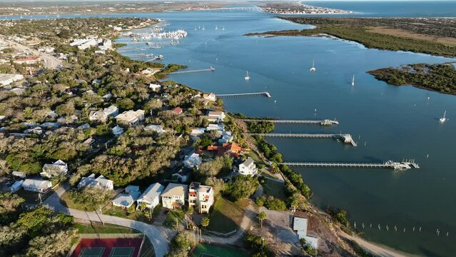 Aerial view of houses in Anastasia, a neighborhood in St. Johns County, Florida.