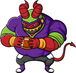 the red devil mascot of American football complete with player clothe