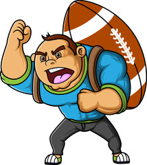 the cute man mascot carrying American football ball