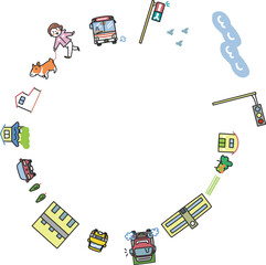 通学路にある交通安全指導に使える　イラスト素材　セット	
