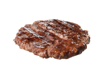 Tasty grilled burger patty isolated on white