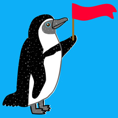 旗を持っているペンギンのイラスト
