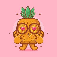 cute pineapple fruit character with love sign hand gesture isolated cartoon in flat style design