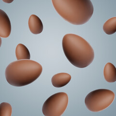 Many chocolate eggs falling on grey background