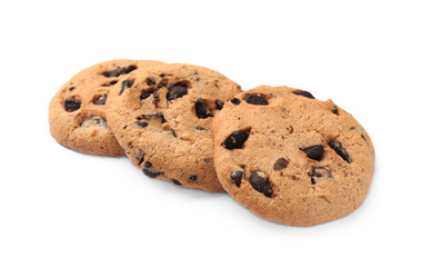 Delicious chocolate chip cookies isolated on white