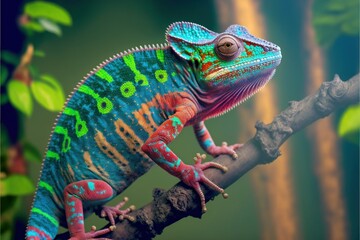 Color-changing lizard, exotic tropical pet, endangered chameleon, amouflage master, zoological marvel, adaptive lizard, GENERATIVE AI