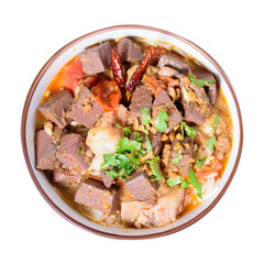 Northern Thai food (Kanom Jeen Nam Ngeaw), Spicy rice noodles soup with pork and pork blood