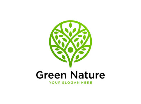 Green Nature Tree With People Care Logo Design