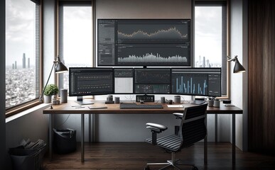 monitor showing chart of share in professional office room, Generative AI