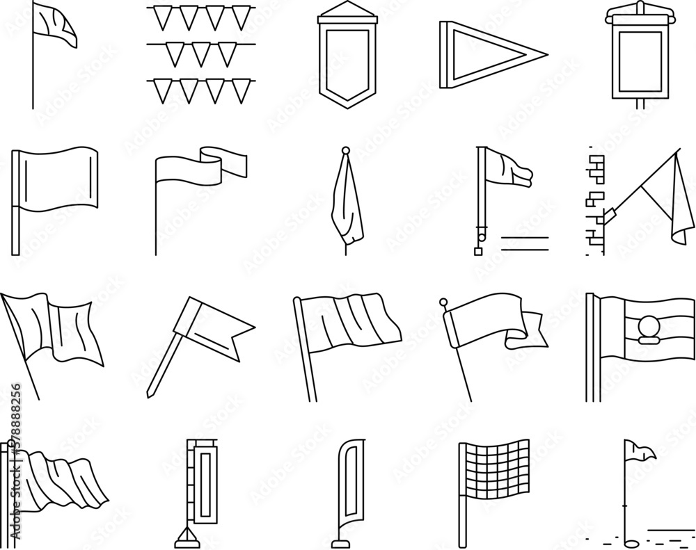 Poster flag start web pennant map icons set vector
