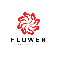 Flower Logo, Flower Garden Design With Simple Style Vector Product Brand, Beauty Care, Natural
