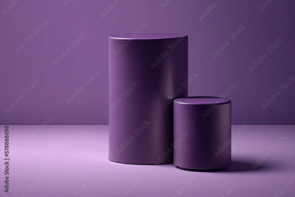 Aufkleber a minimalist purple concept blank background with two cylinder pedestals for displaying products. ex