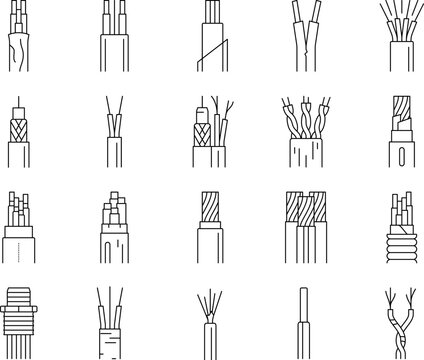 wire cable technology connection icons set vector
