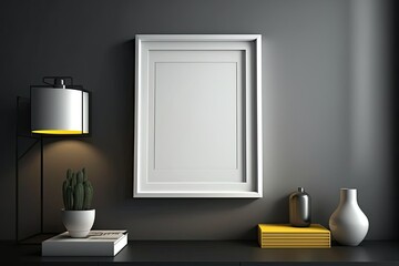 Display mockup of an empty picture frame on the wall. The orientation is horizontal. Interior design artwork sample. Generative AI