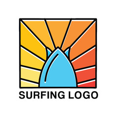 Sun Surf Summer Beach Monoline Logo Vector Vintage Emblem Design badge illustration Symbol Icon