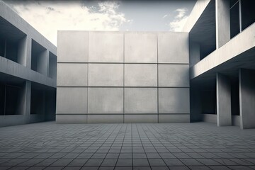 Rendered Buildings on Concrete Background. Photo generative AI